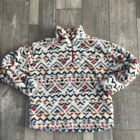 Eddie Bauer Size Large Colorful Plush Quarter-Zip Pullover Sweatshirt - Picture 2 of 5